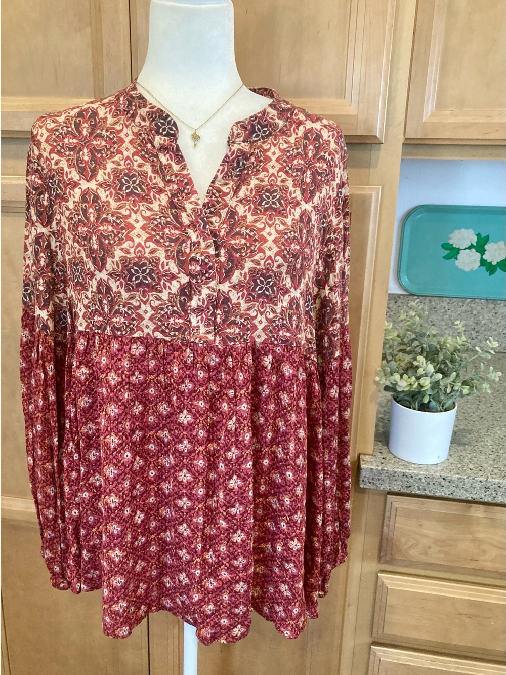 easel Mixed-Print Boho Top